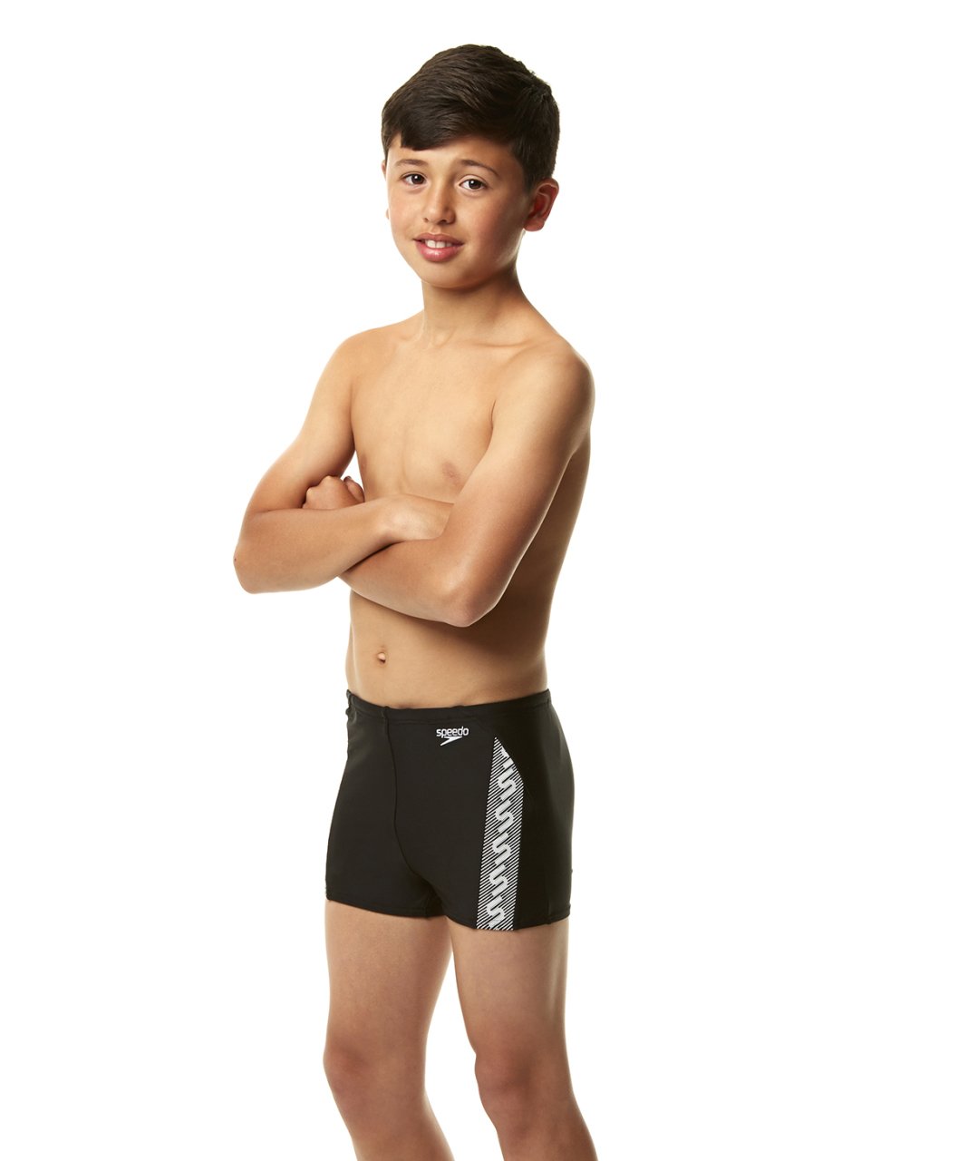 Speedo Endurance 10 Erkek Çocuk Aquashort Yüzücü Mayosu - Siyah/Beyaz