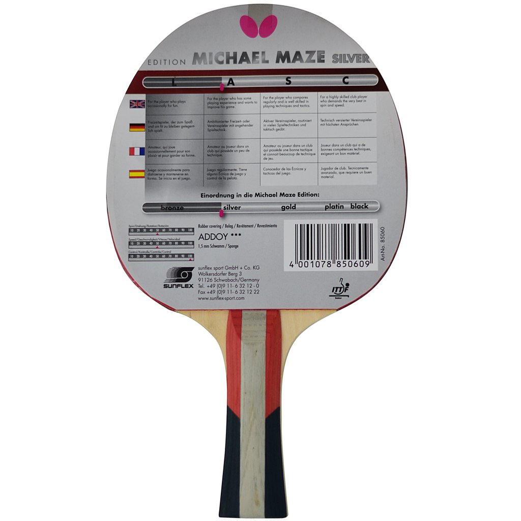 Butterfly Butterfly Michael Maze Silver Masa Tenisi Raketi