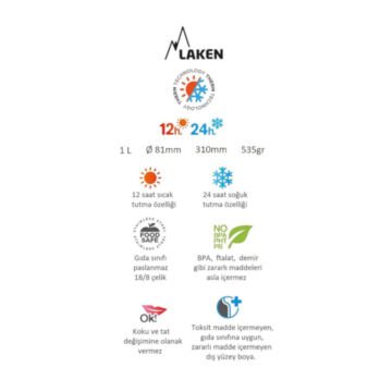 Laken Paslanmaz Çelik Thermo Flask 0,5 Litre Matara Suluk