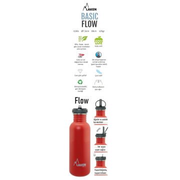 Laken Basic 0,50 Litre Flow Kapak Paslanmaz Çelik Matara S