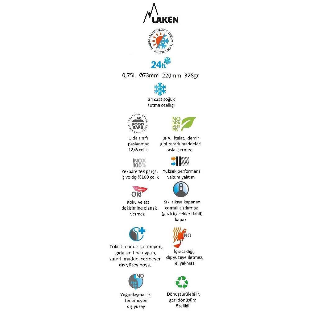 Laken Summit 0,75 Litre Paslanmaz Çelik Şişe Termos