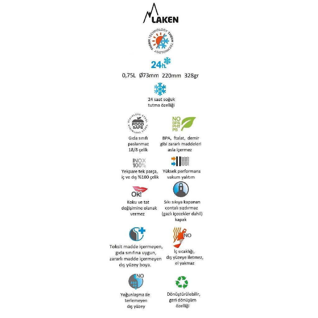 Laken Summit 0,75 Litre Paslanmaz Çelik Şişe Termos